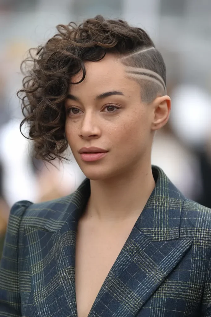 Curly Bob with Shaved Side Part