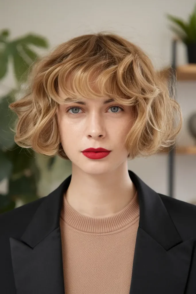 Curly Caramel Blonde Bob