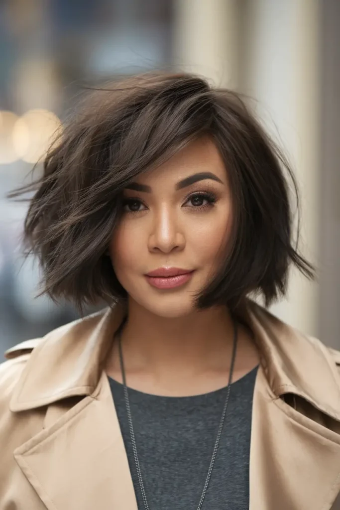 Edgy Angled Wavy Black Bob 1