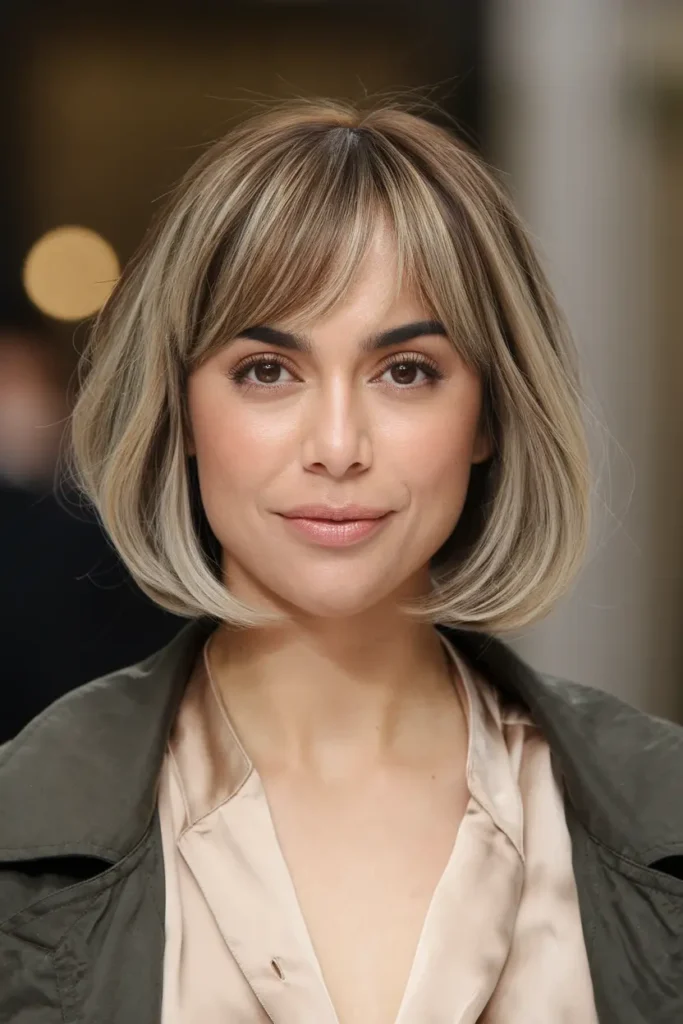 Fresh Inverted Bob with Bangs and Highlights