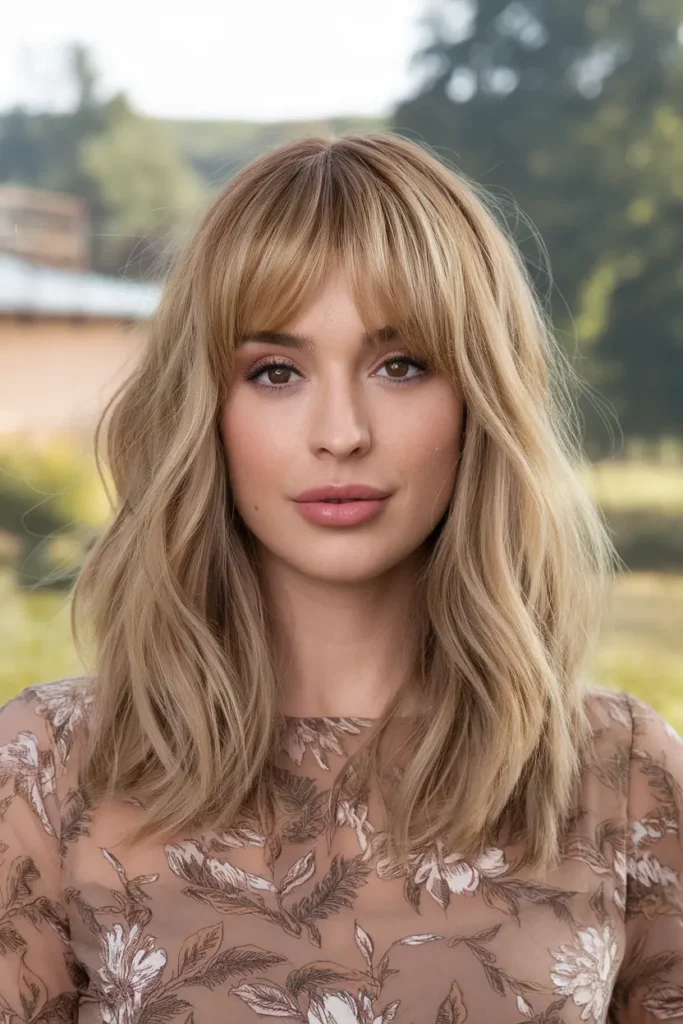 Golden Sandy Blonde Waves with Bangs