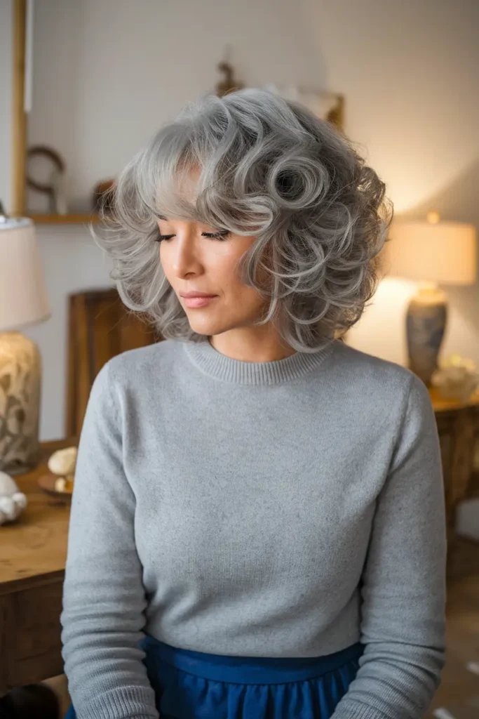 Gray Chin Length Bob with Curls