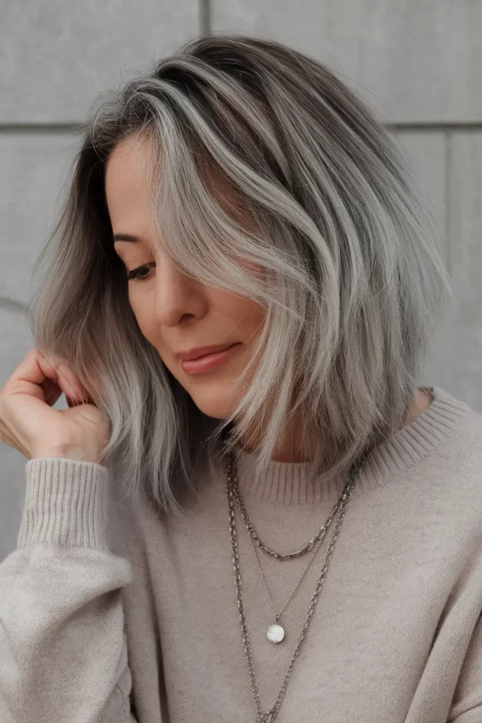 Grey Balayage Makeover for Feathered Hair