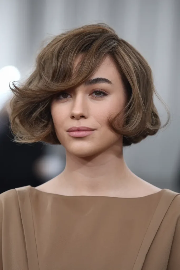 Inverted Thick Wavy Brown Bob