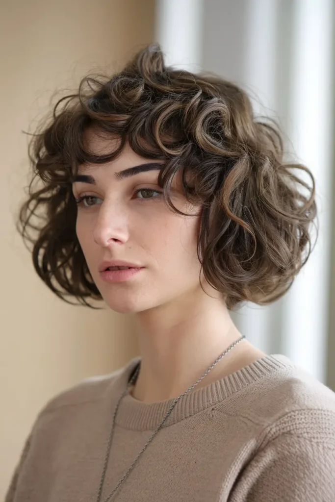 Jaw Length Curly Brown Bob