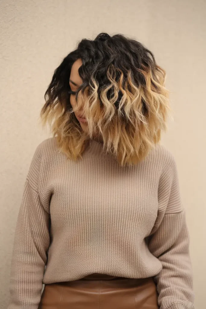 Layered Curly Bob with Ombre Effect