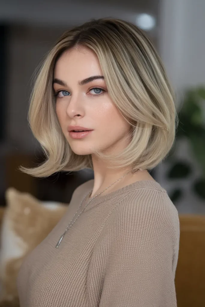 Medium Blonde Bob with Shadow Roots