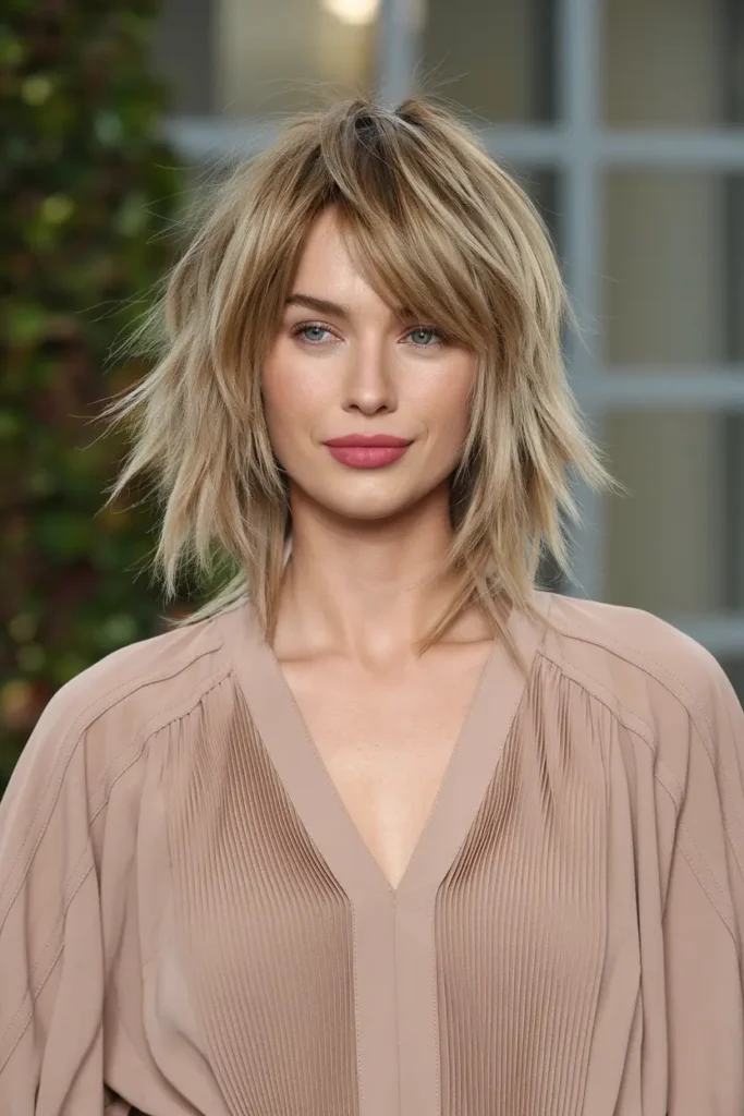 Mid Length Layered Hairstyle with Tousled Waves