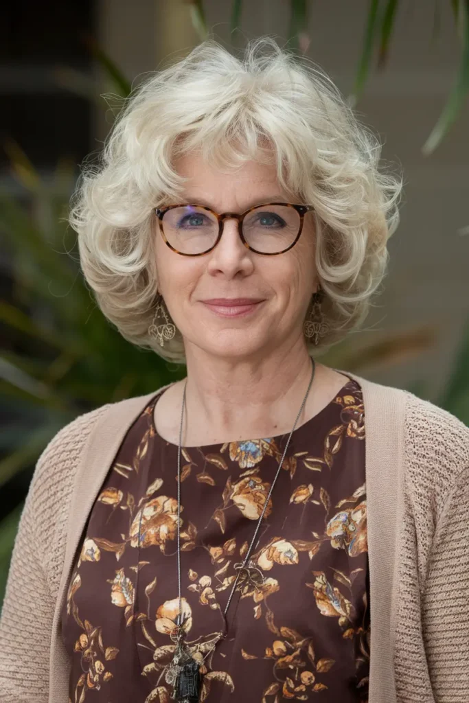 Neck Length White Curly Shag Bob