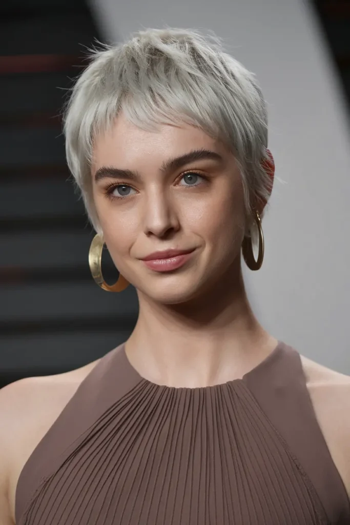 Platinum Pixie Cut with Choppy Bangs