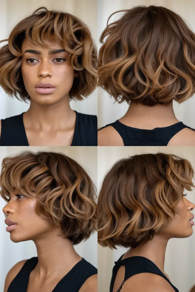 Scrunched Curly Brunette Bob Hairstyle