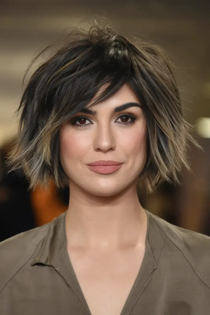 Shaggy Wavy Black Bob