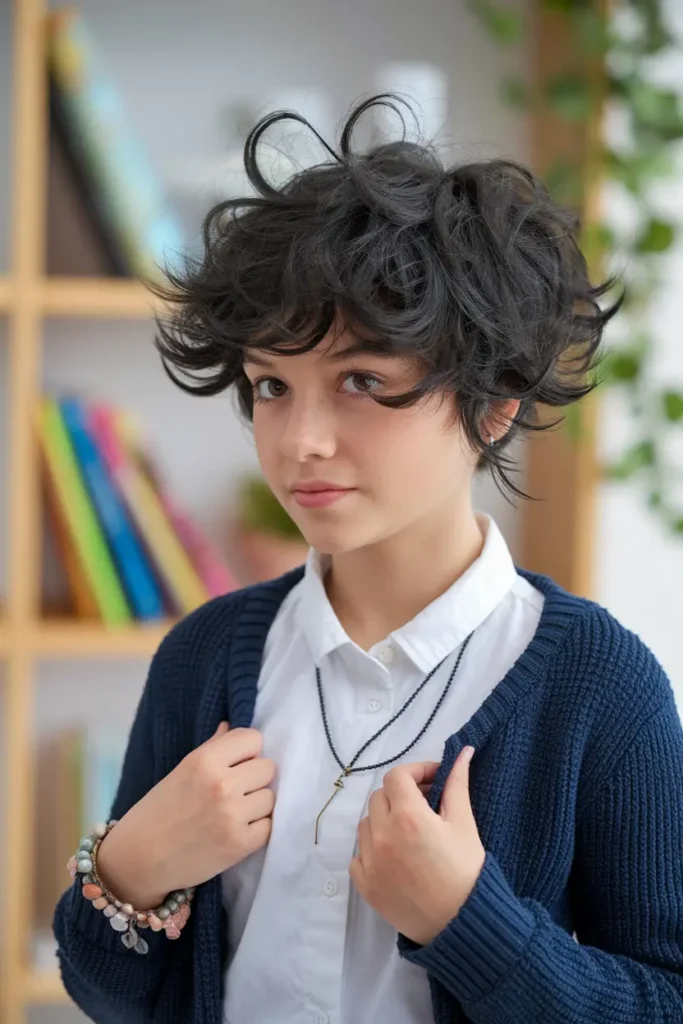 Short Black Hairstyle with Tousled Curls