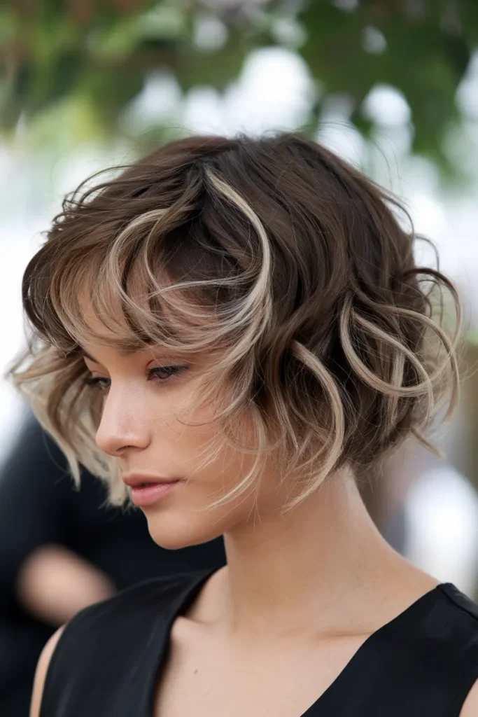 Short Bob with Wispy Curls and Babylights