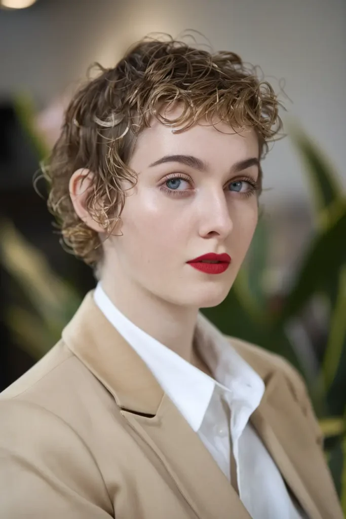 Short Curly Hairstyle with Long Face Framing Pieces