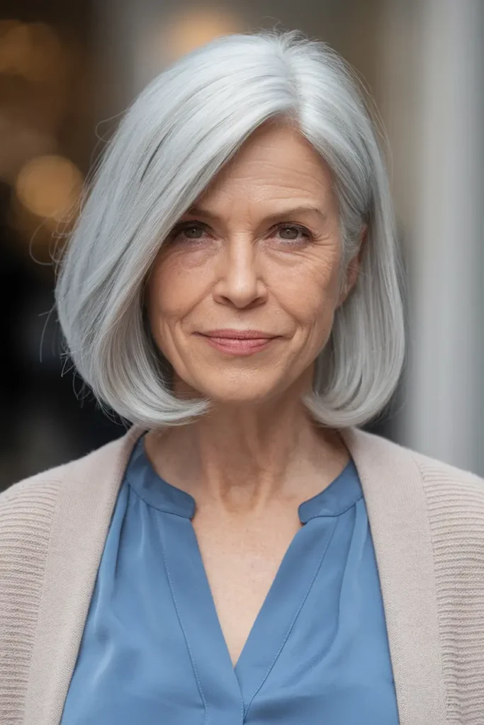 Silver Side Parted Mid Length Chop