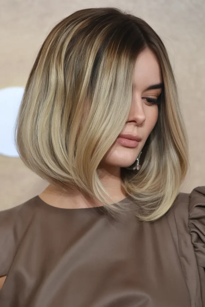 Sleek and Glossy Blonde Balayage Bob 1