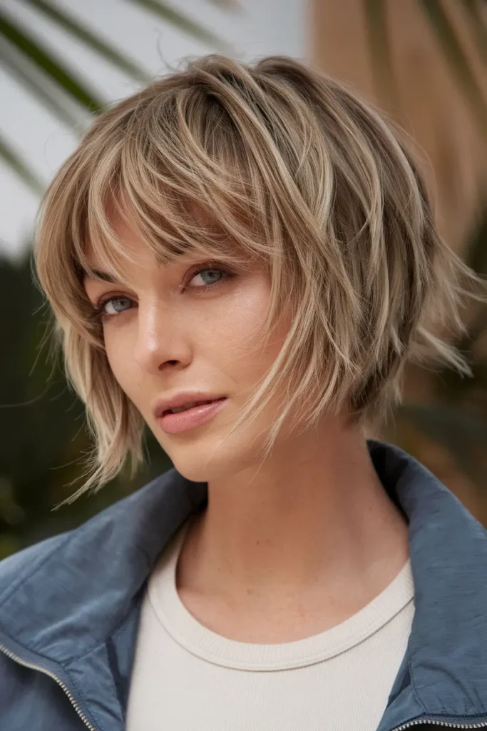 Textured Short Bob with Angled Bangs