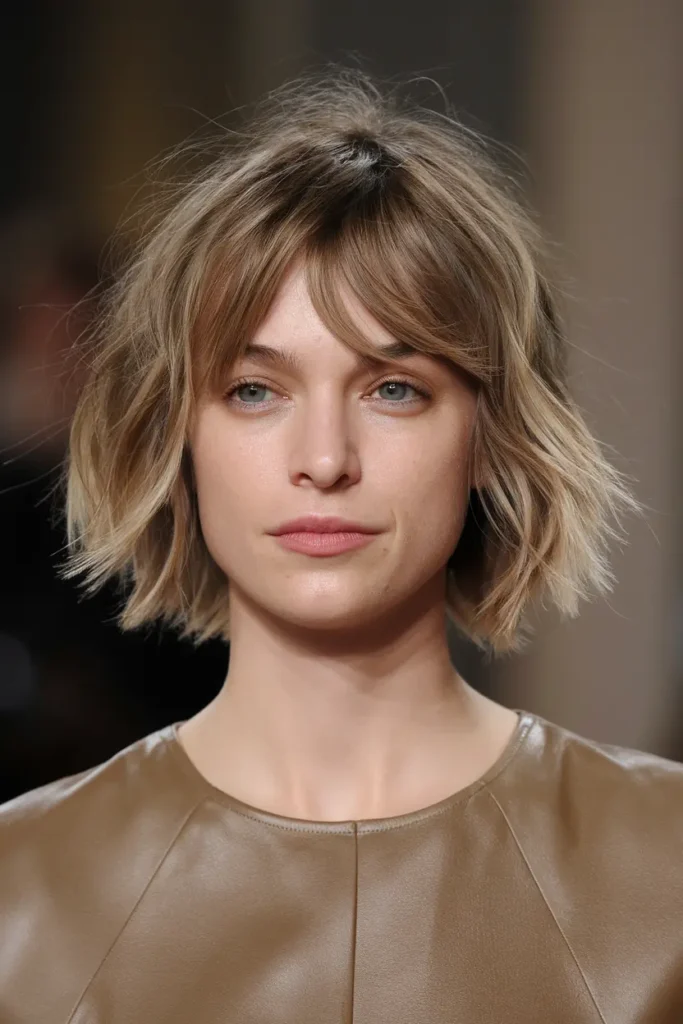 Tousled Wavy Bob with Bangs