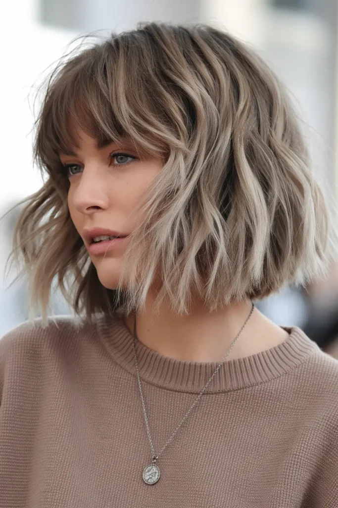 Wavy Bob with Curtain Bangs