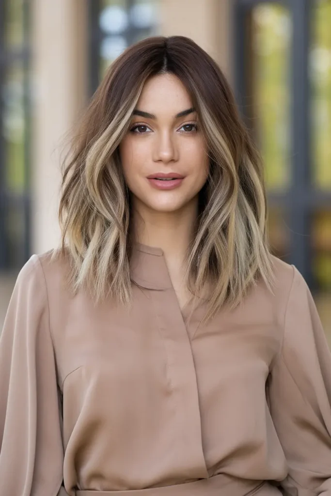 Wavy Shoulder Length Hair with Highlights