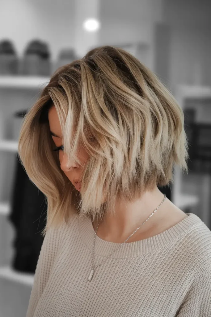 1. Jaw Length Textured Bronde Bob