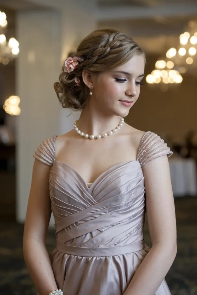 1. Low Updo with Flowers