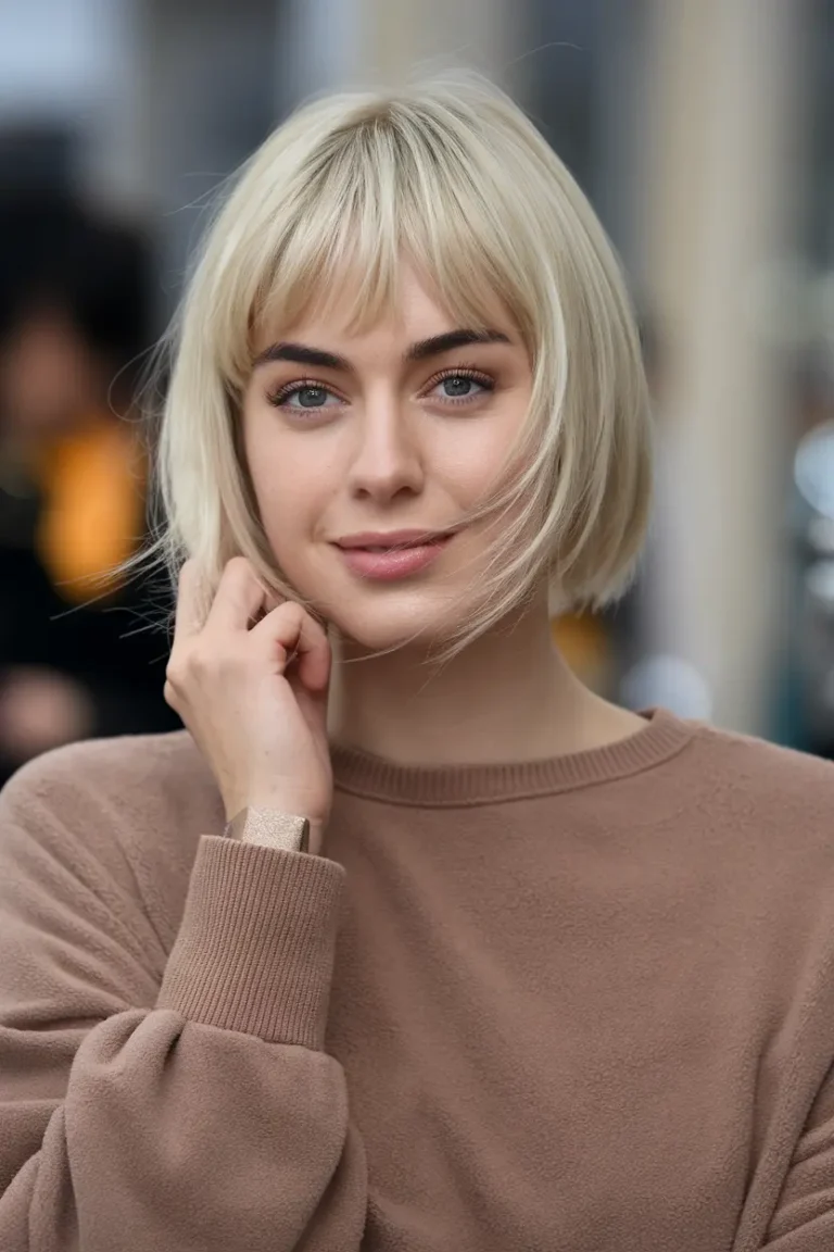 1. Modern Short Bob with Curtain Bangs