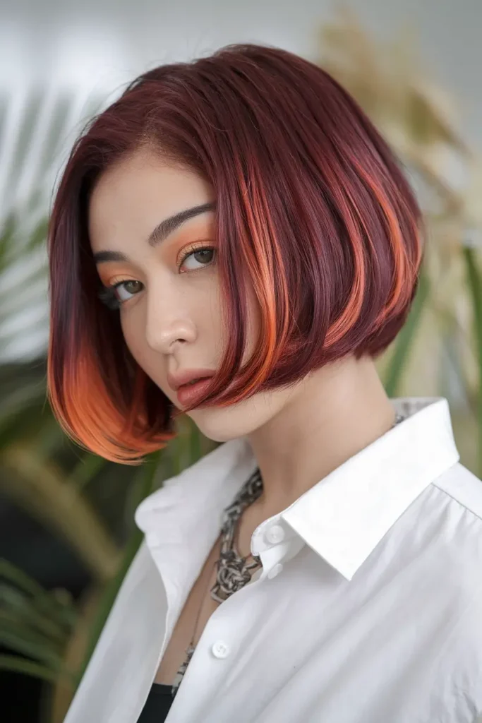 10. Burgundy Bob with Orangey Highlights