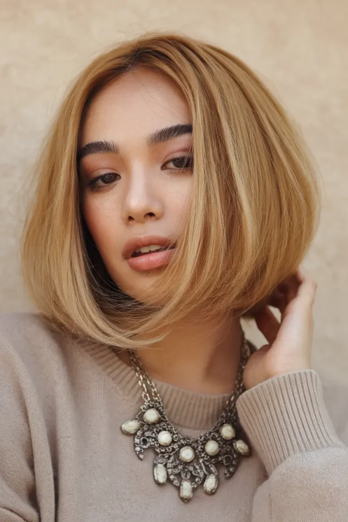 11. Rounded Jaw Length Honey Blonde Bob