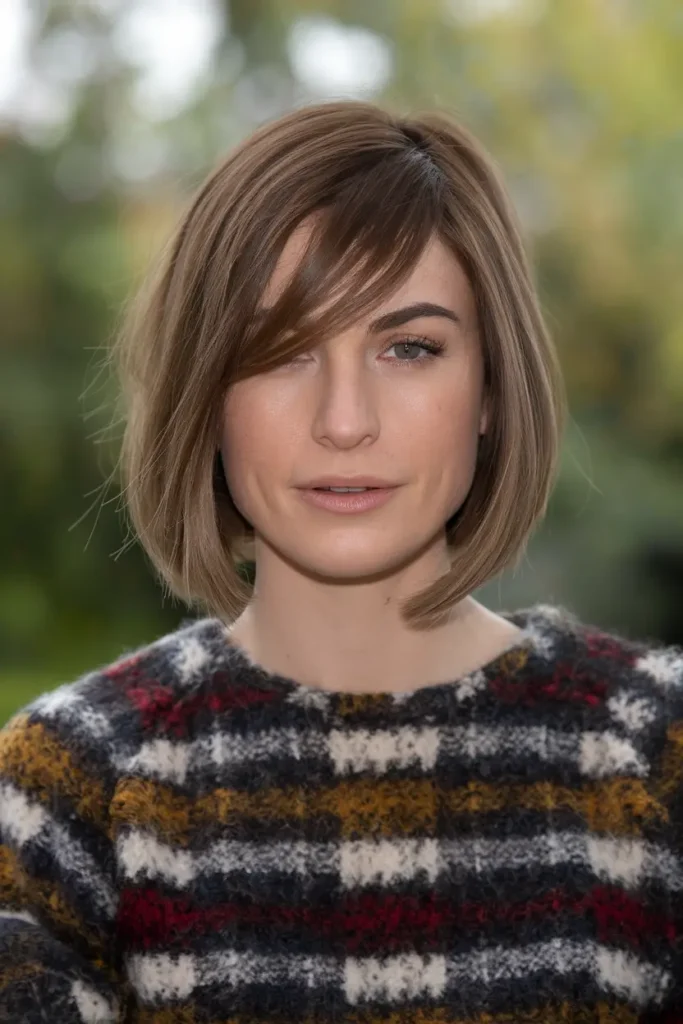 18. Chin Length Bob with Side Part Curtain Bangs