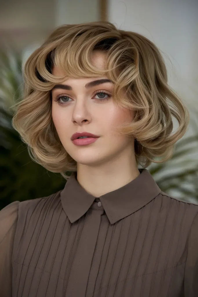 18. Rounded Bob with Natural Looking Curls