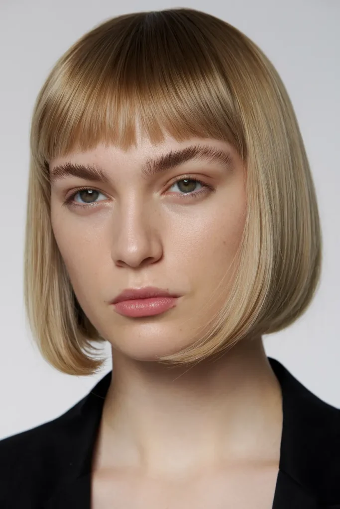 2. Blunt Bob with Precise Bangs