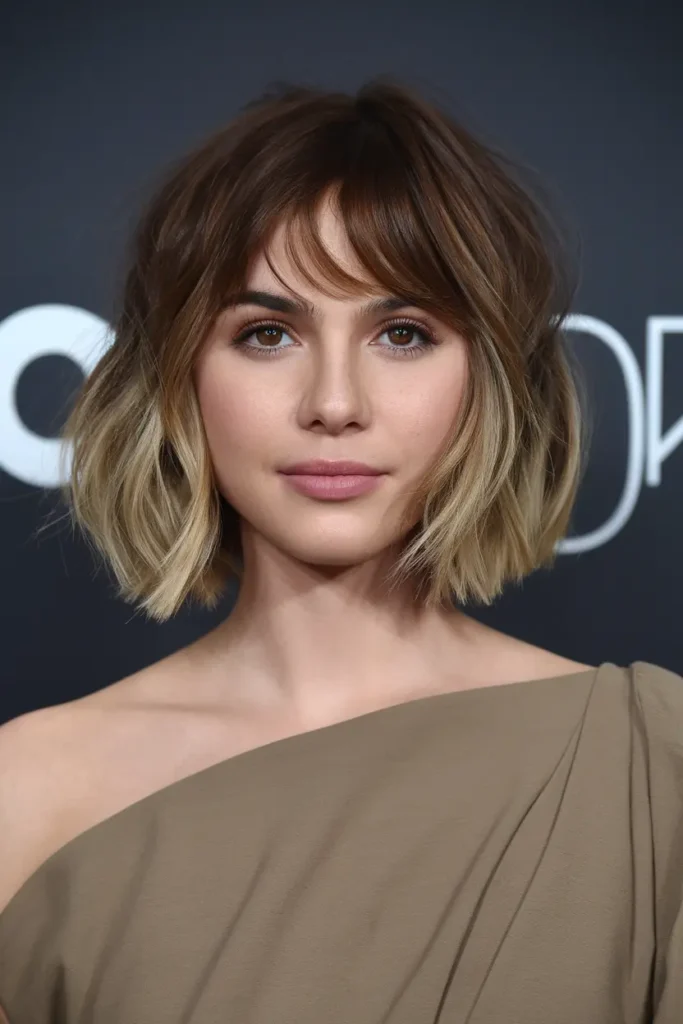 20. Textured Bob with Heavy Bangs