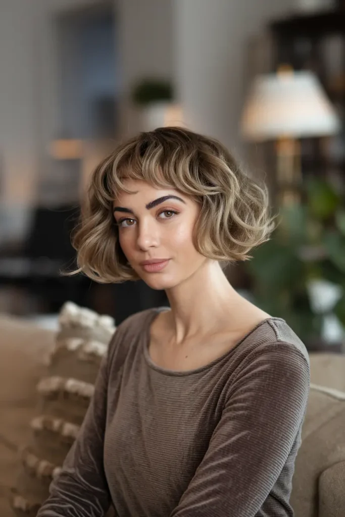 27. Curled Bob with Curtain Bangs