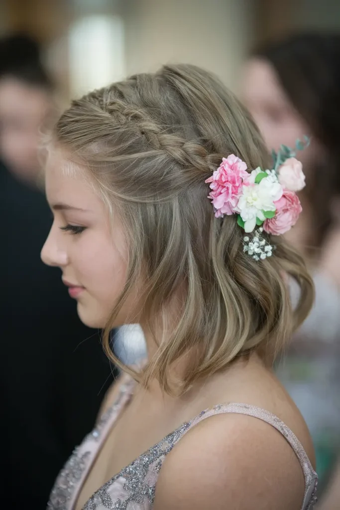 3. Braided Half Up with Flowers 1