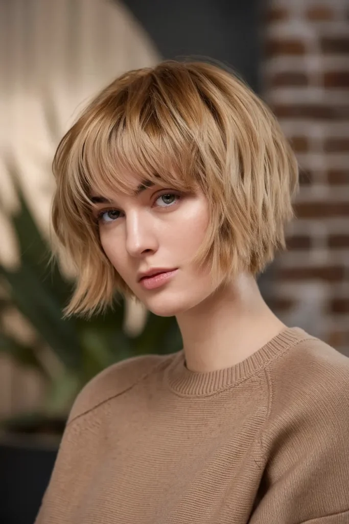 30. Choppy Caramel Blonde Bob