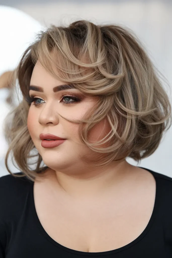 32. Layered Bob with Face Framing Curls