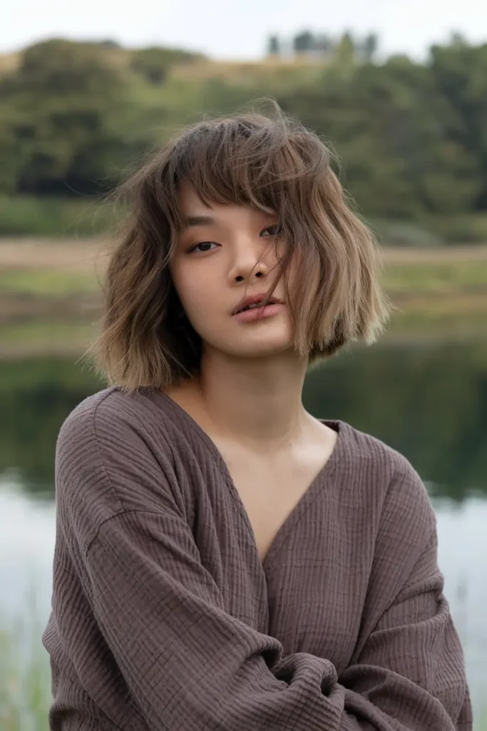 32. Textured Lob with Curtain Bangs