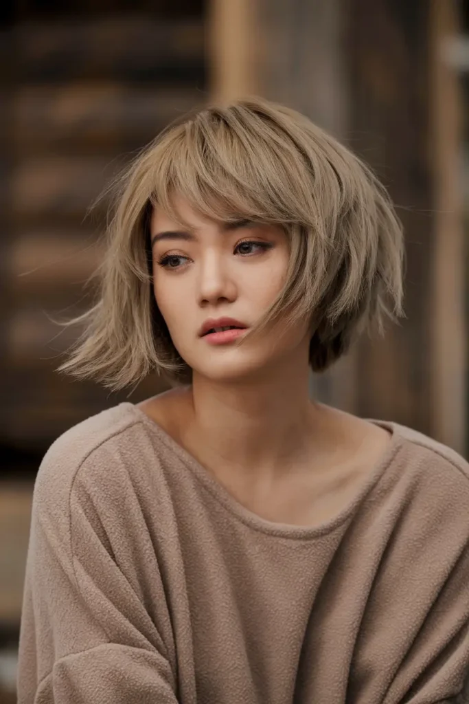 33. Short Bob with Full Curtain Bangs