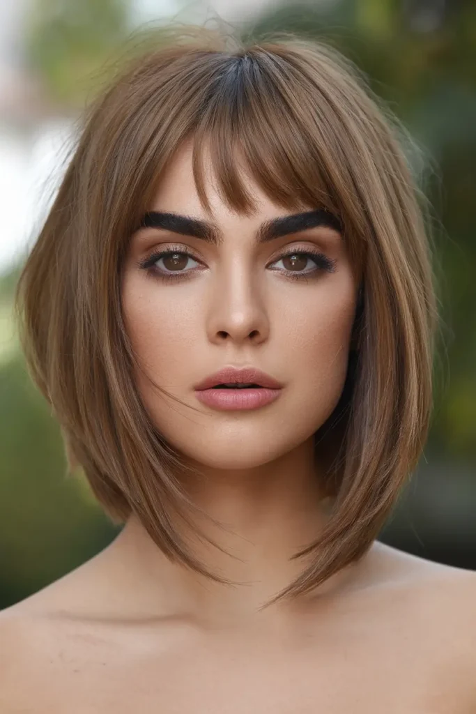 35. Shaggy Chestnut Brown Bob for Straight Hair