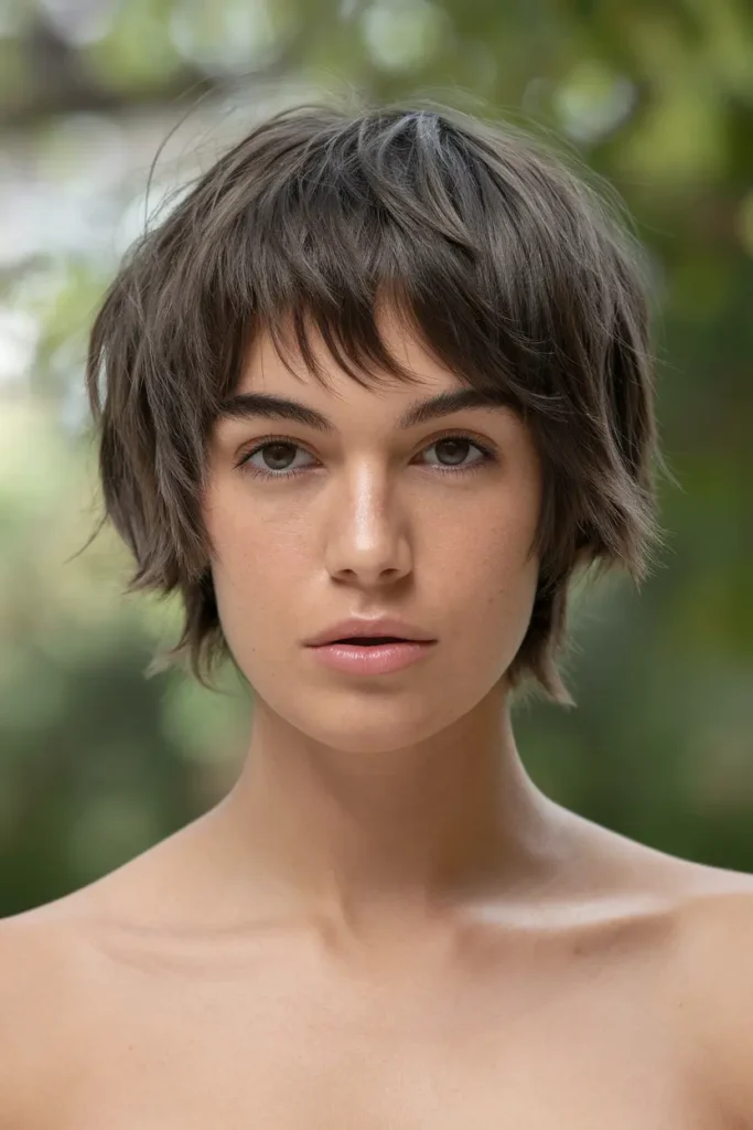 37. Short Choppy Dark Brown Bob