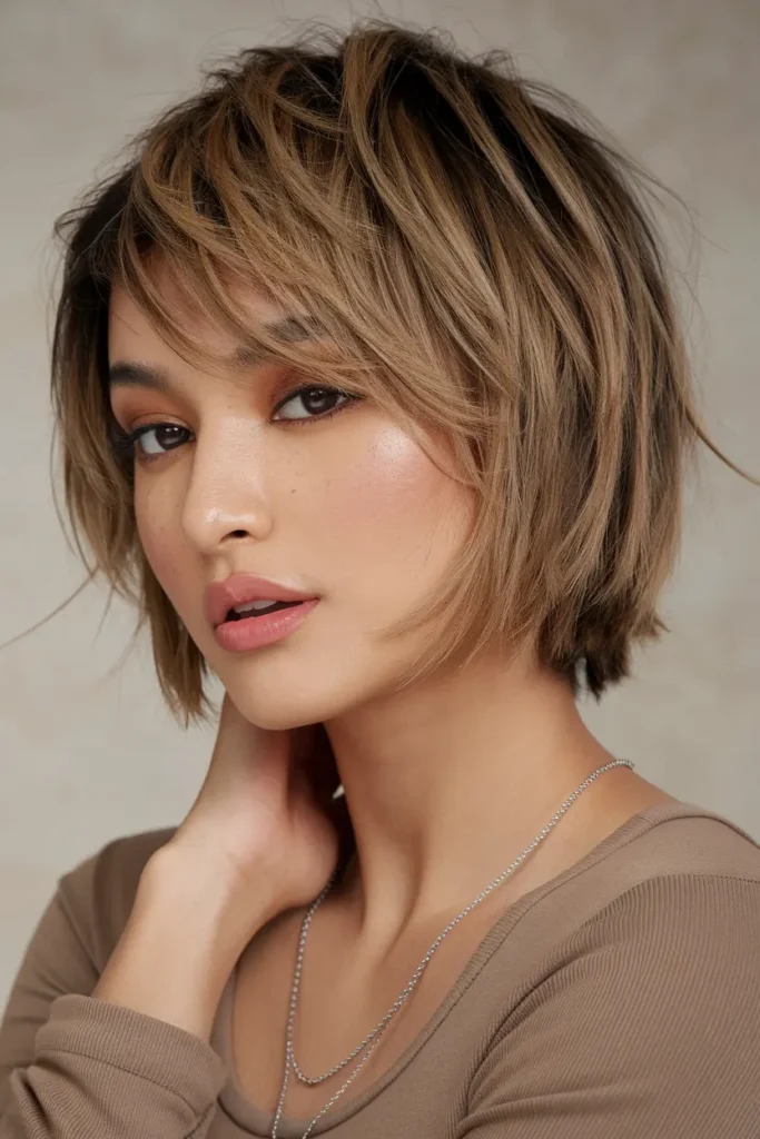 38. Shaggy Piece y Caramel Brown Bob