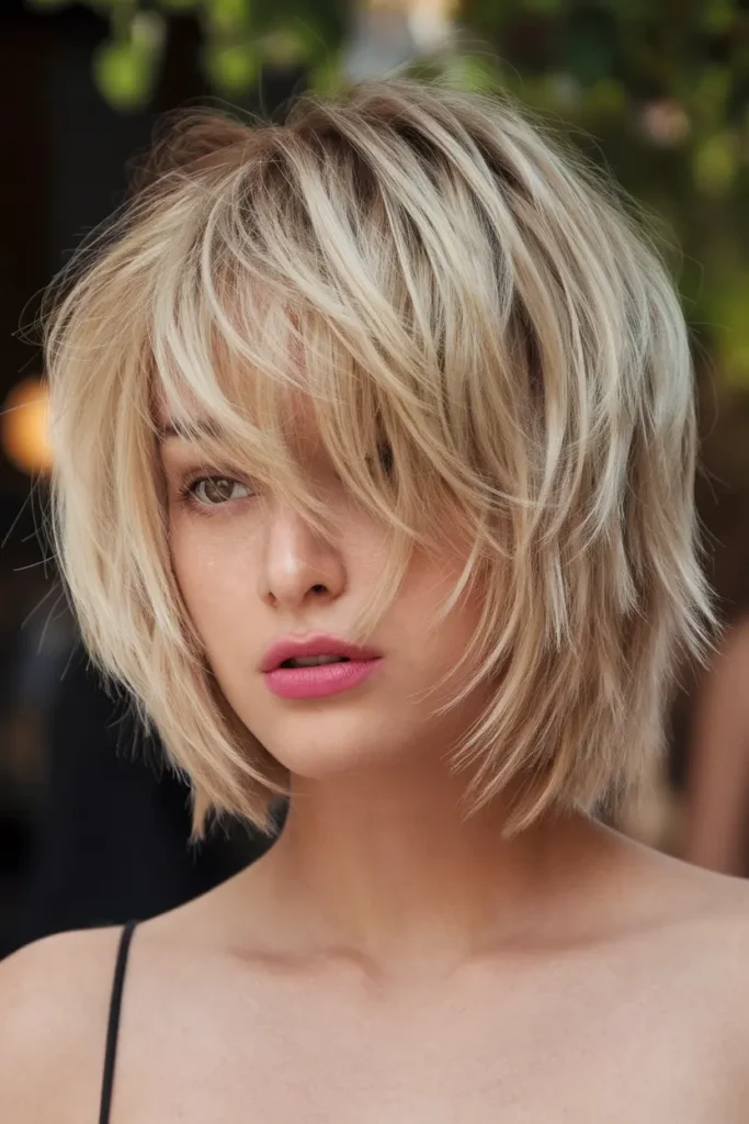 39. Messy Blonde Bob with Thin Choppy Layers