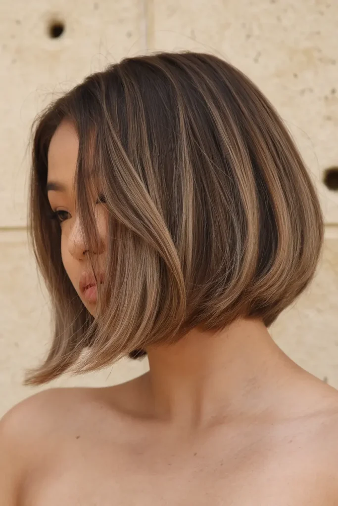 40. Chic Rounded Brown Balayage Bob