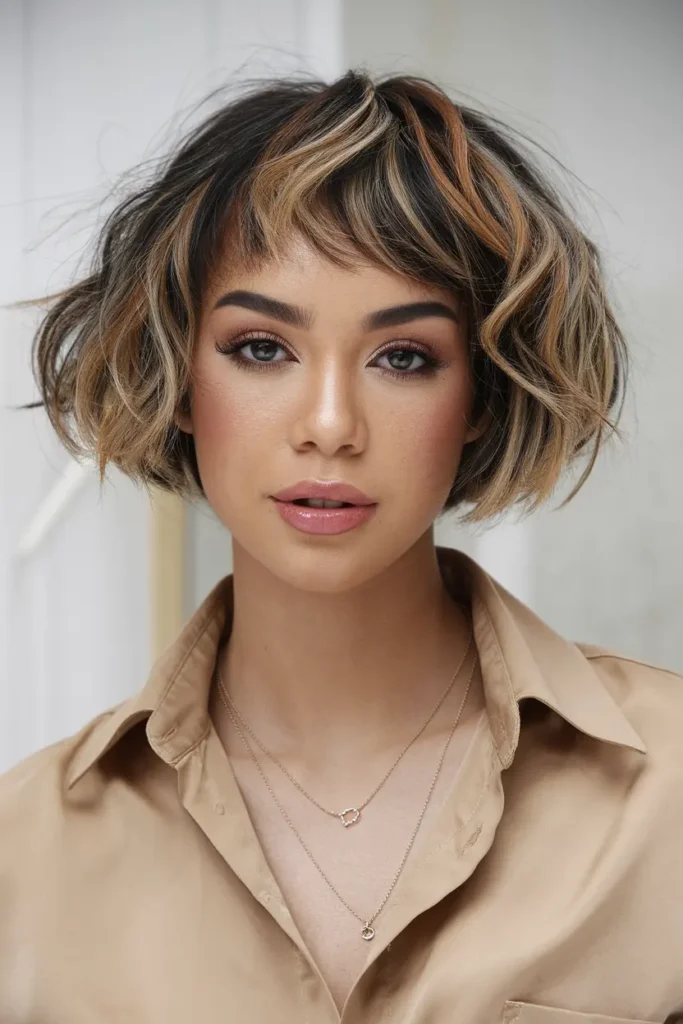 43. Curly Brown and Caramel Bob