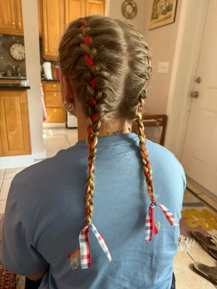 Two Pigtails with Ribbons