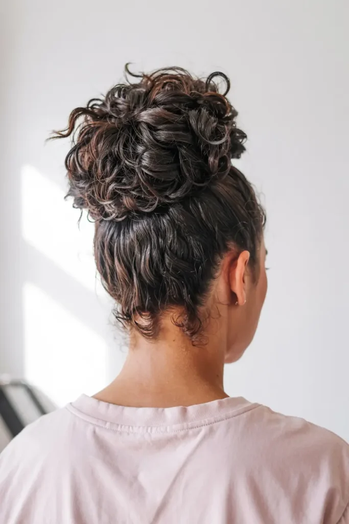 13. Curly Top Knot Bun