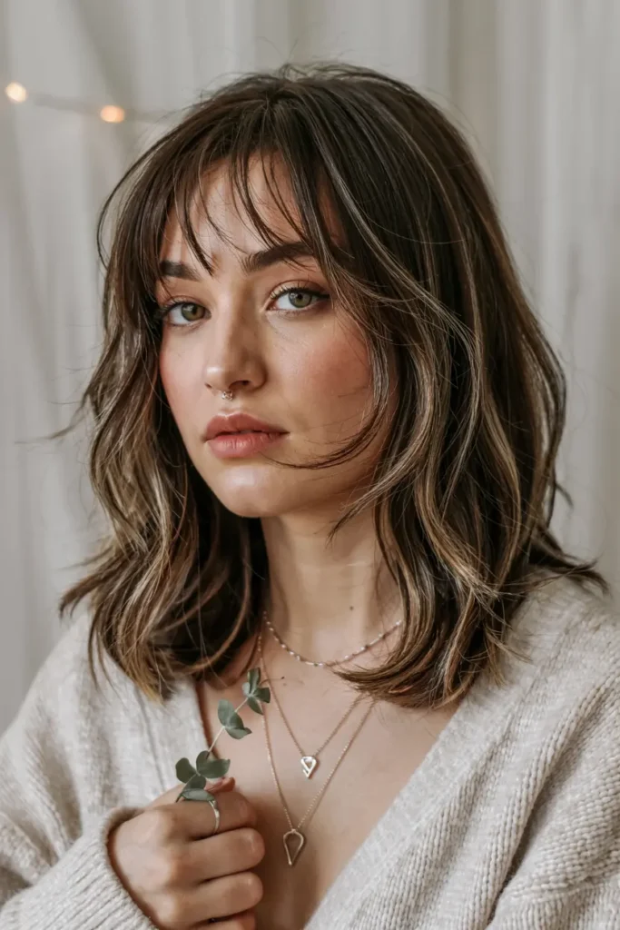 13. Straight Wolf Cut with Bangs