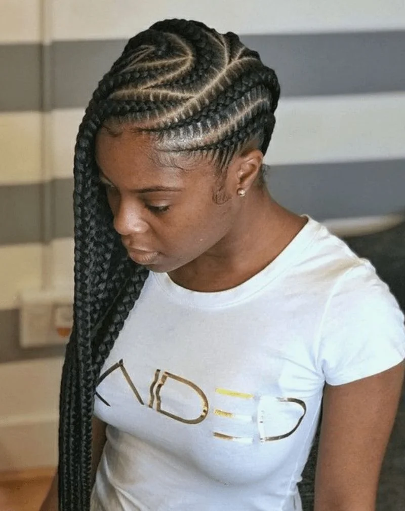 Side-Parted Stitch Braids